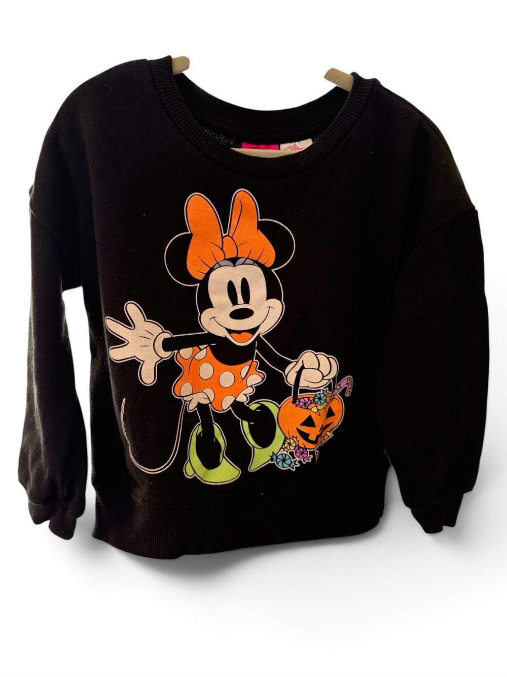 Disney Black Minnie Mouse Halloween Sweatshirt with Orange Accents